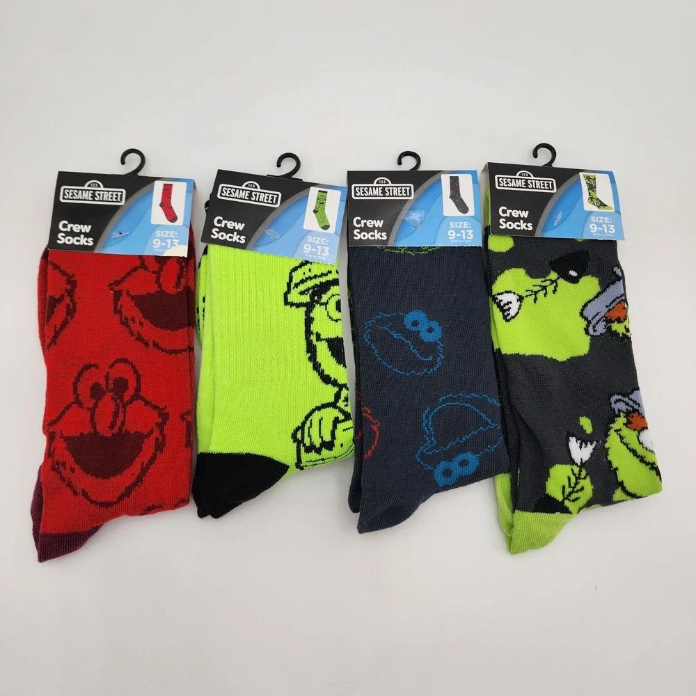 Sesame Street Elmo & Friends Crew Socks Sock Size 9-13 Novelty LOT of 4 NWT
